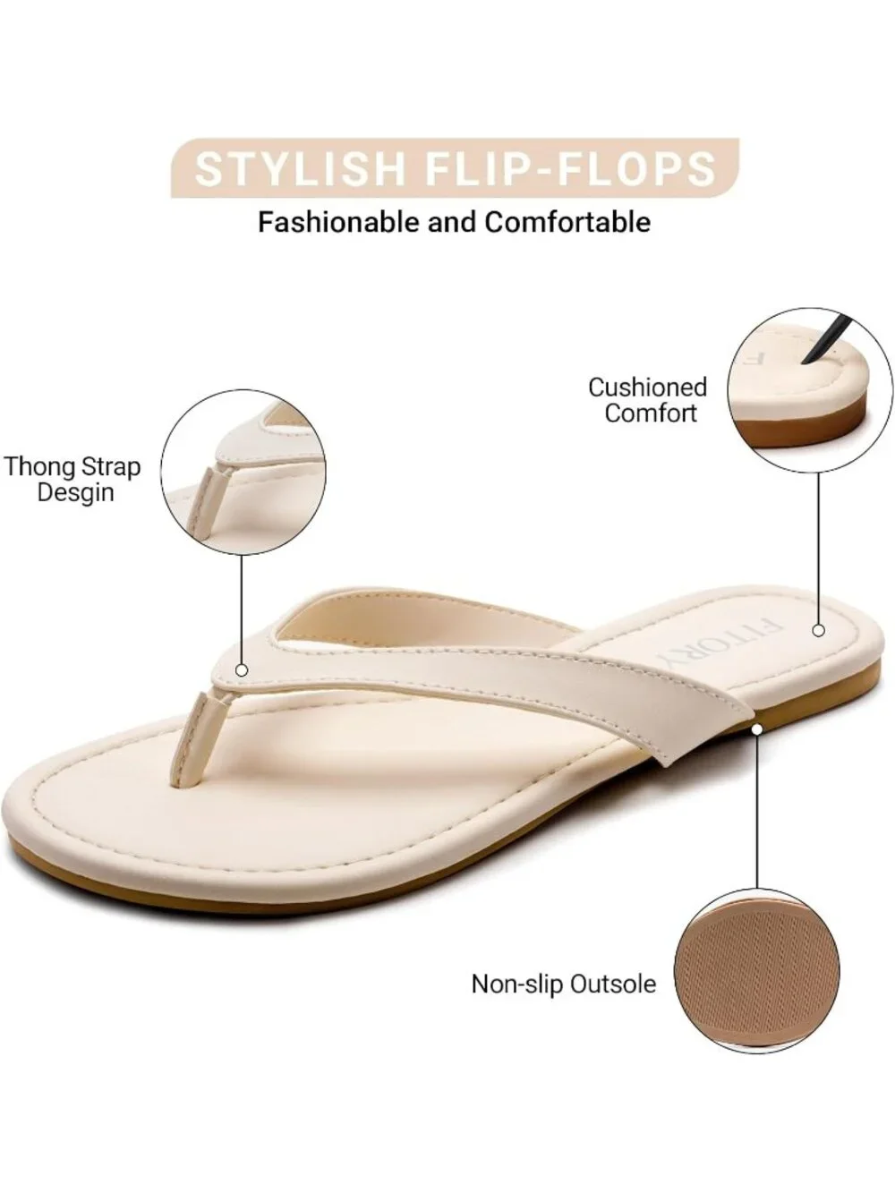 Women's Beige Casual Flip Flops Comfortable Thong Walking Slide Summer Beach